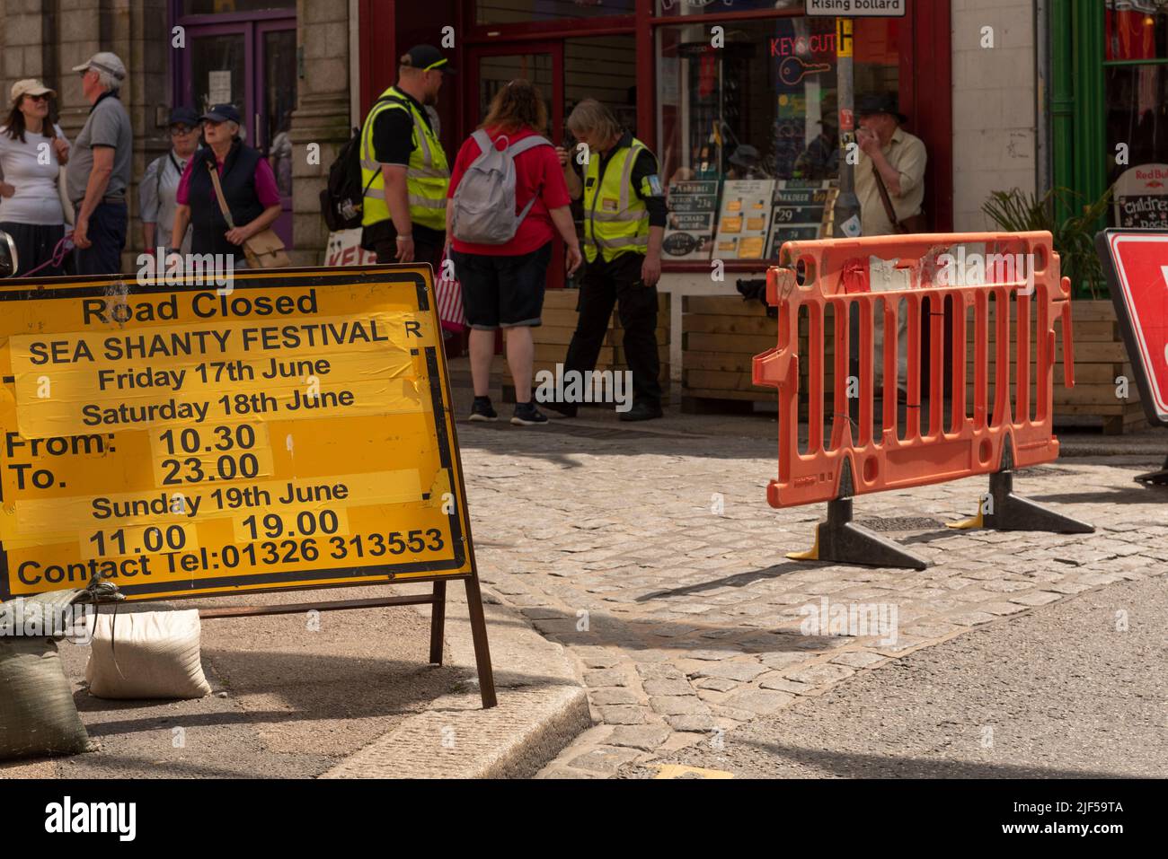 Falmouth, Cornwall, England, UK. 2022. Road closure sign on the main