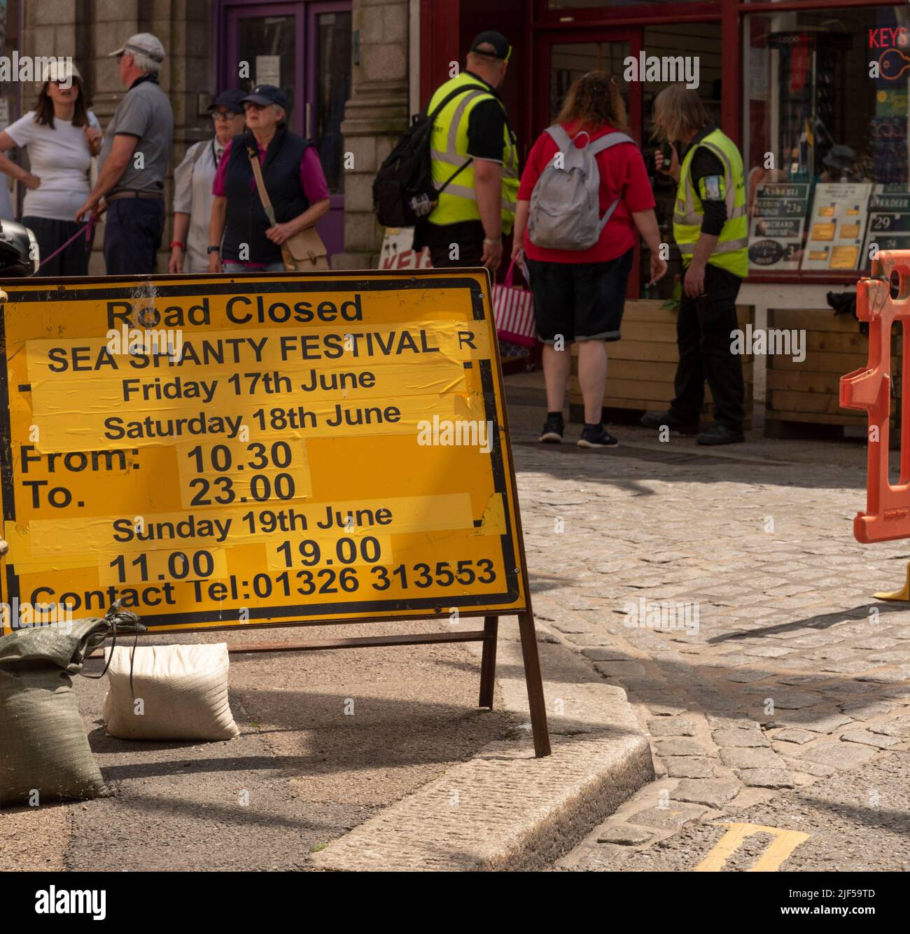 Falmouth, Cornwall, England, UK. 2022. Road closure sign on the main