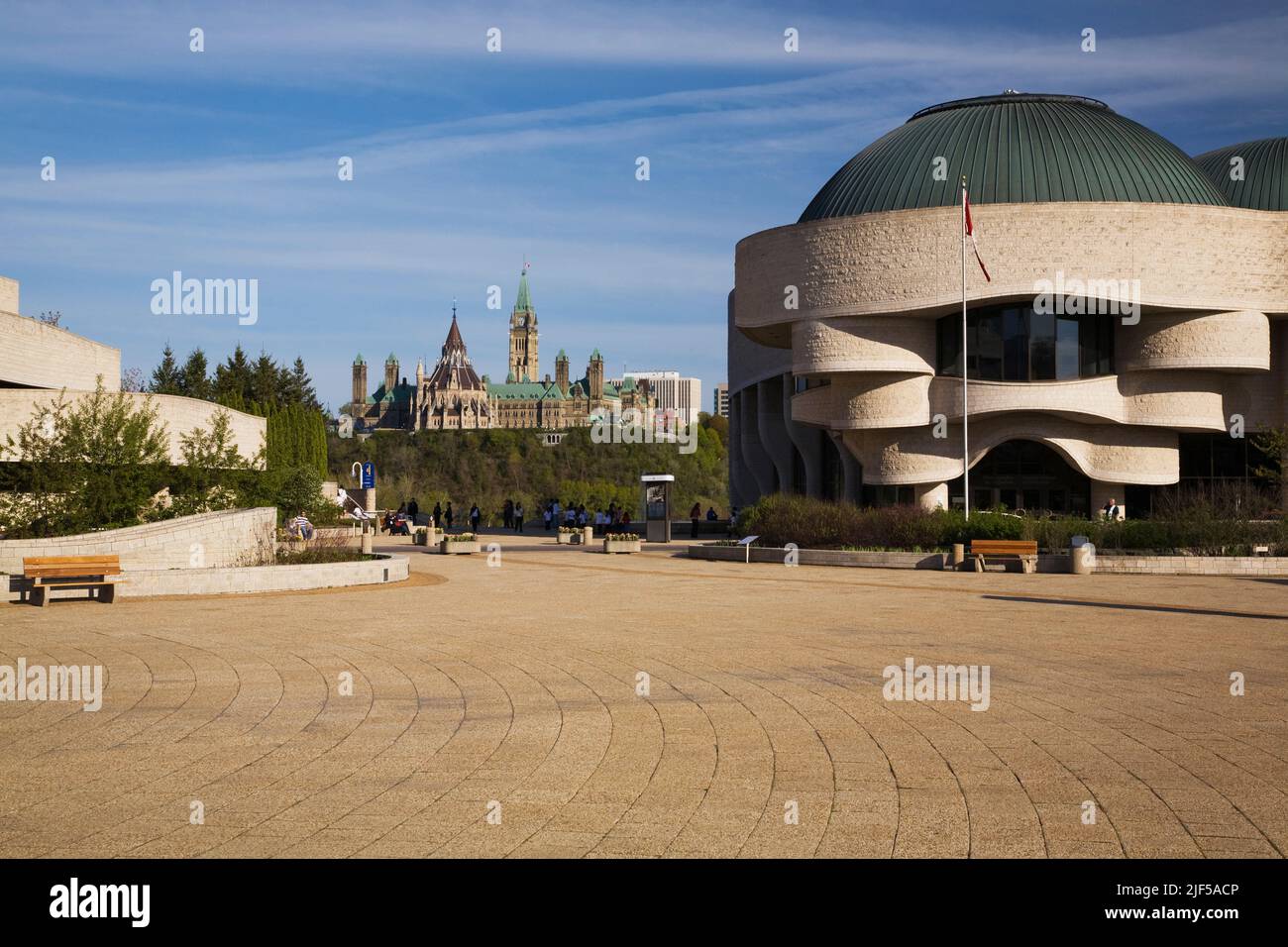 Canadian Museum of History and Canadian Parliament buildings in background, Hull, Quebec, Canada