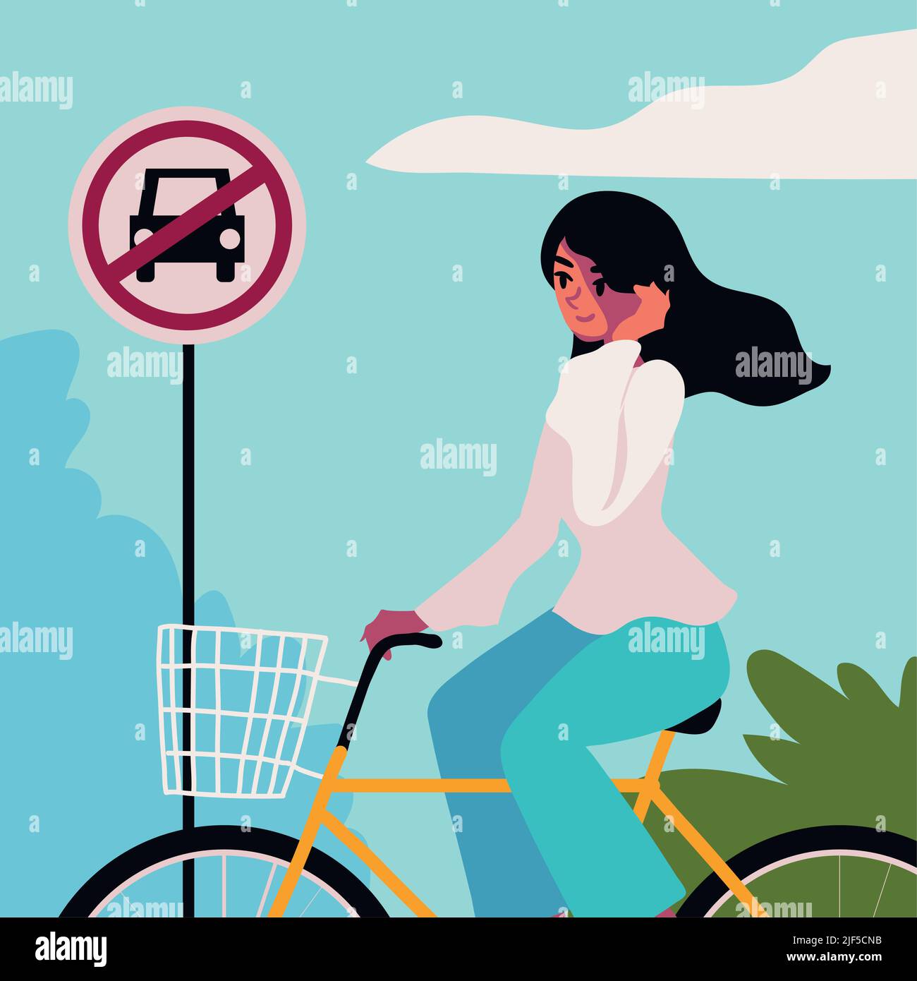 world car free day, woman in bicycle Stock Vector Image & Art - Alamy