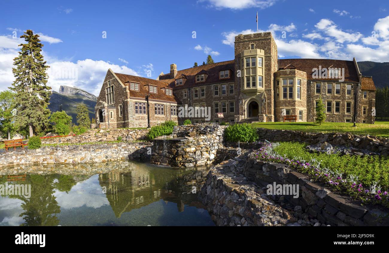 Historic Banff National Park Administration Building, recognized Canada Federal Heritage Landmark Built in 1934 Stock Photo
