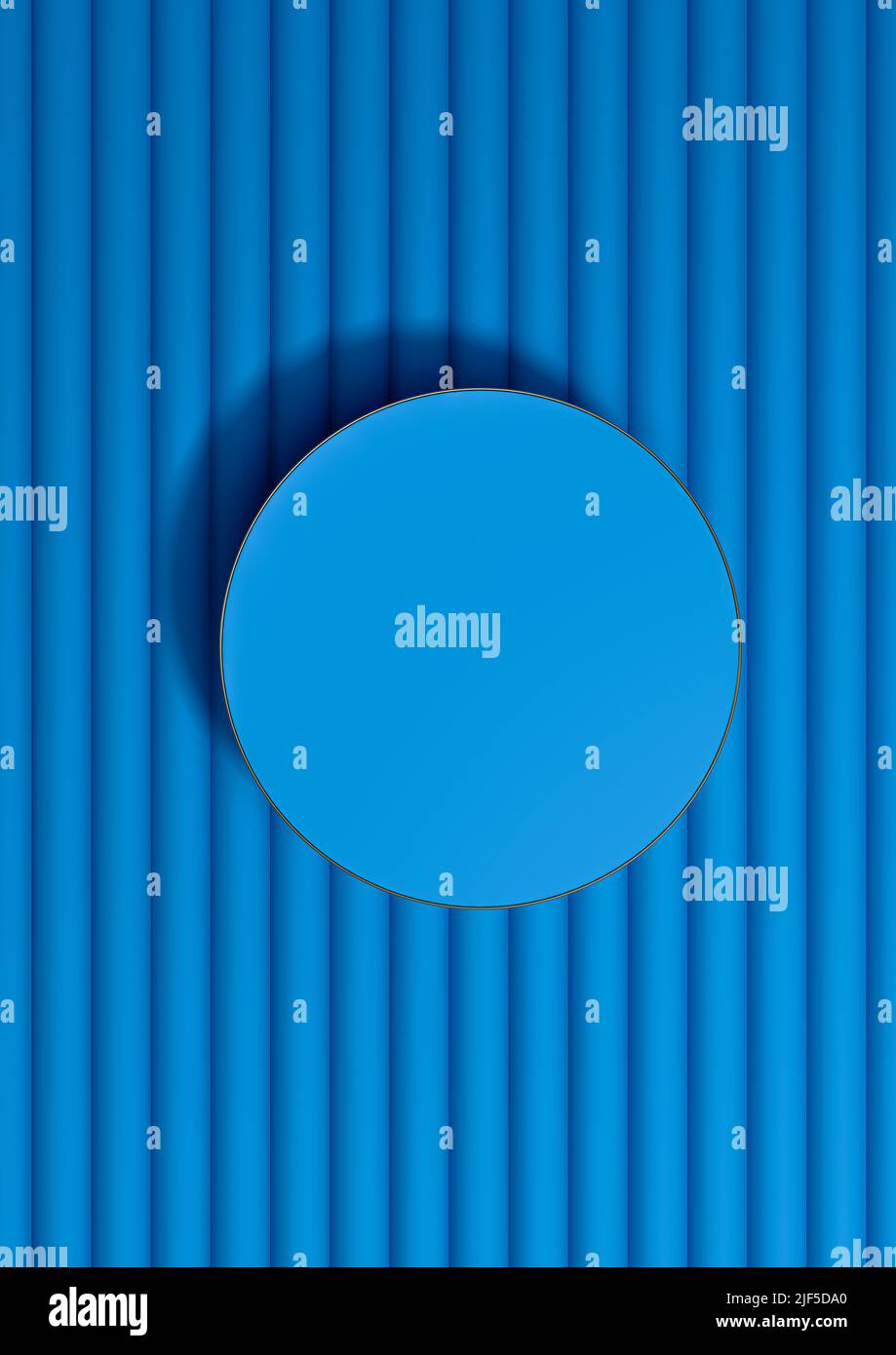 Bright, dark, pastel blue 3D rendering of top view flat lay product ...