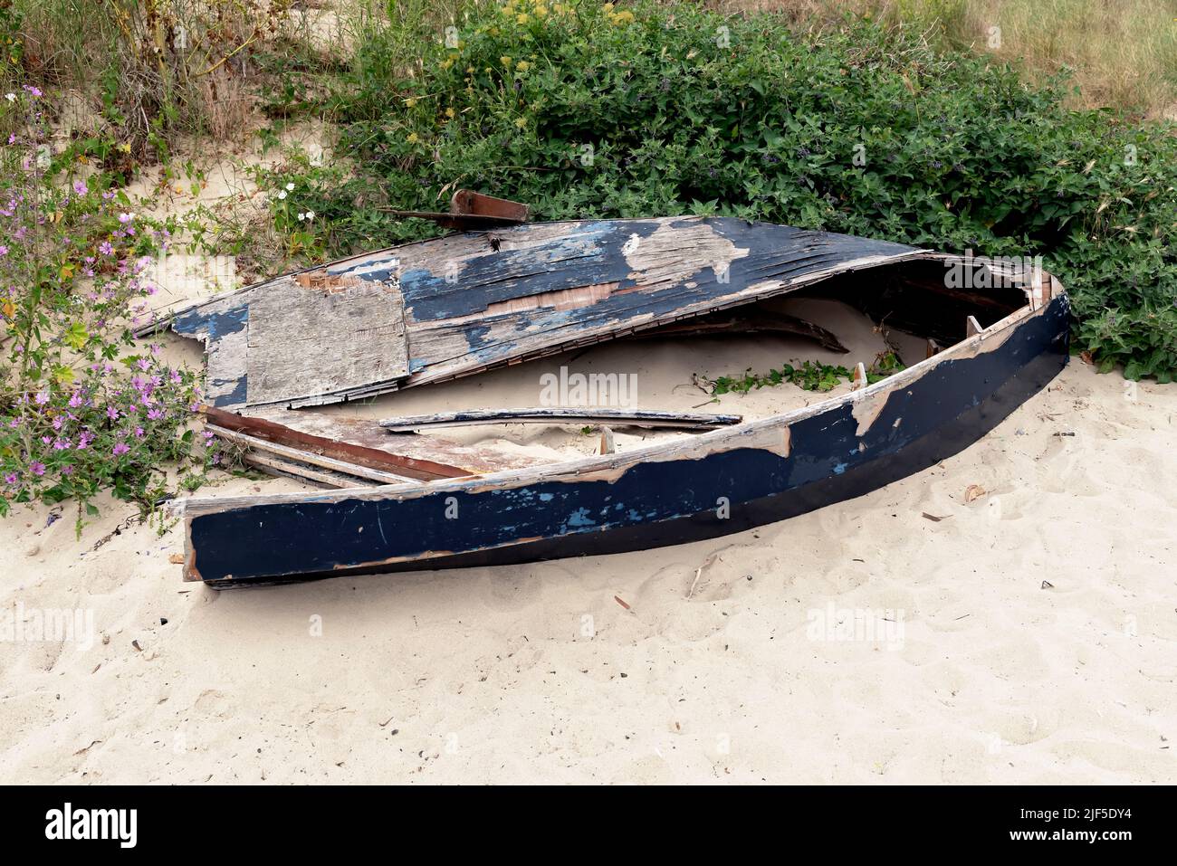 Remains of wooden boat on the beach Stock Photo - Alamy