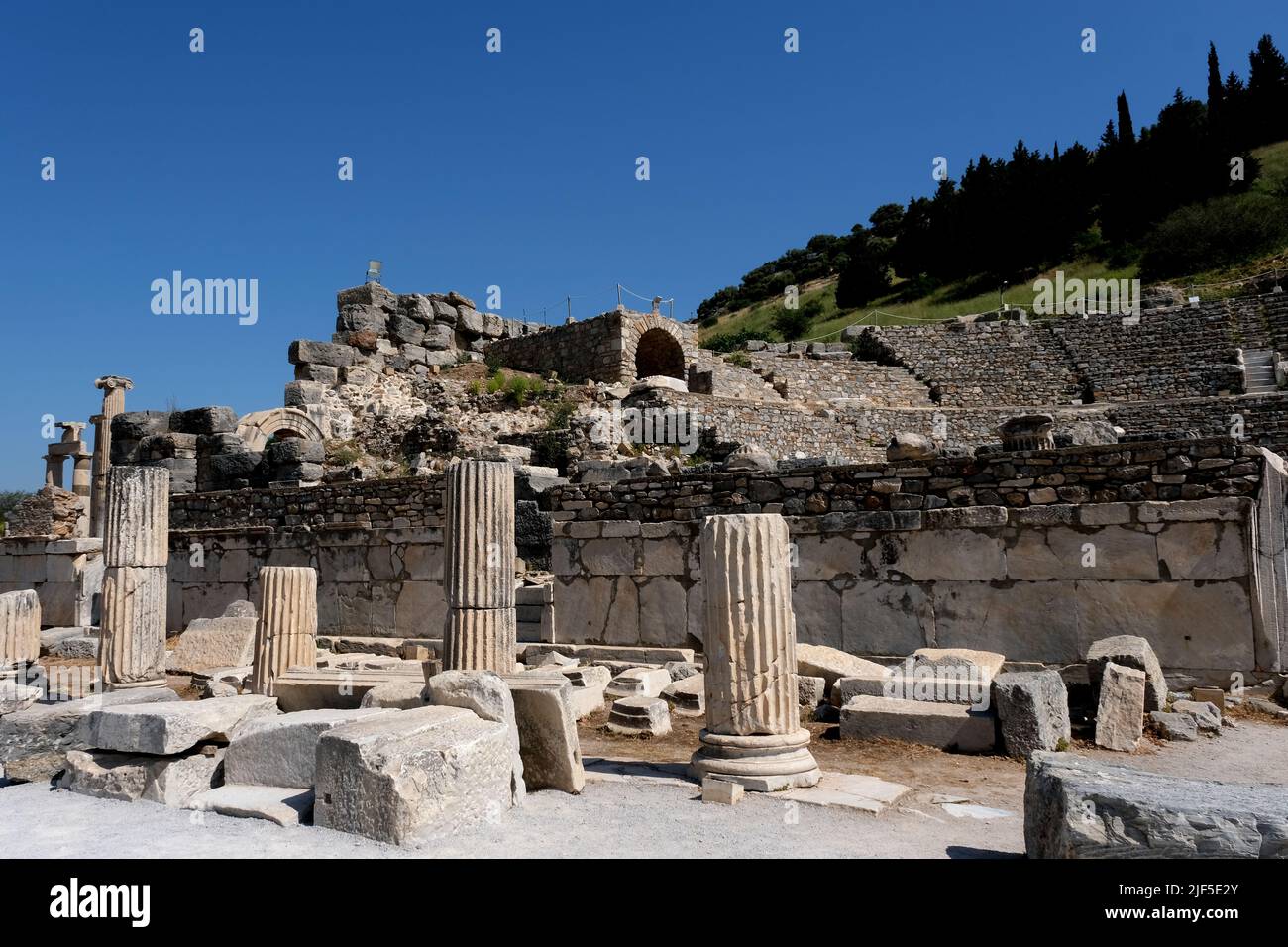 Remnant columns at the ancient city of Ephesus in Turkey Stock Photo