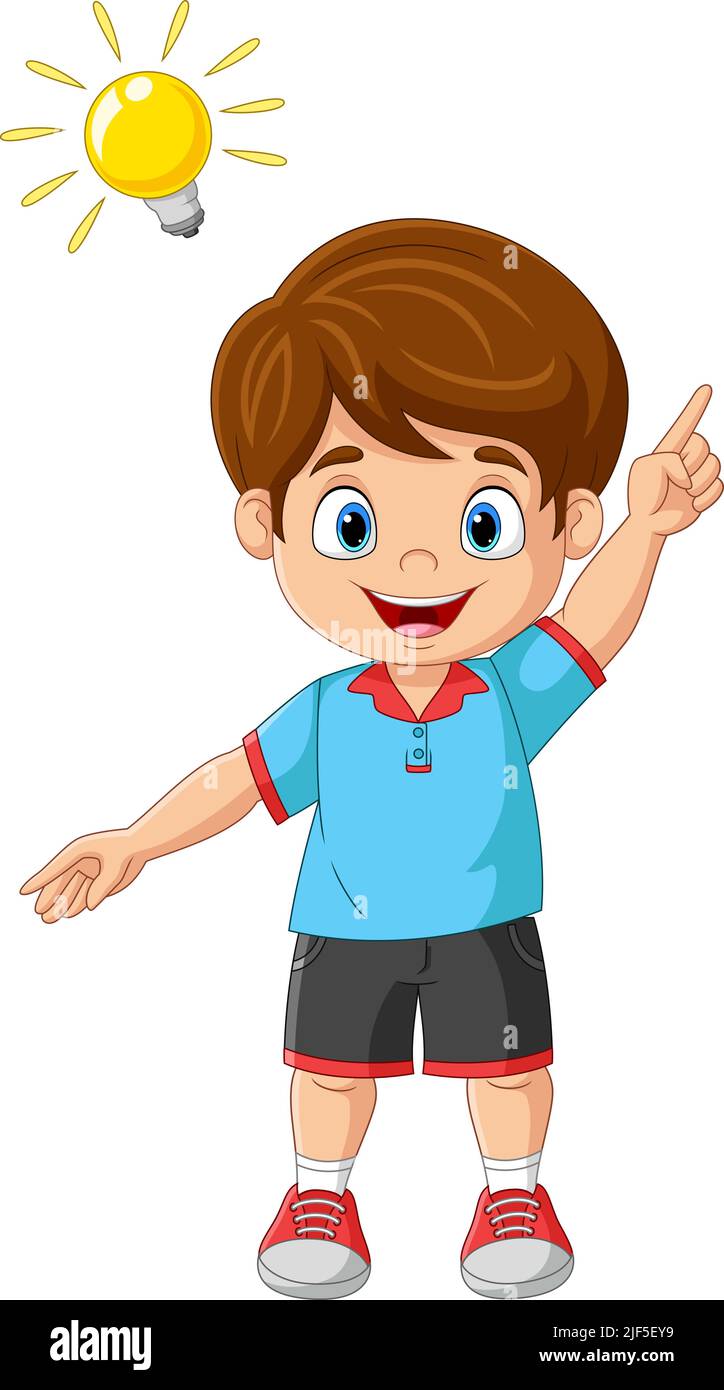 Cartoon little boy with big idea Stock Vector