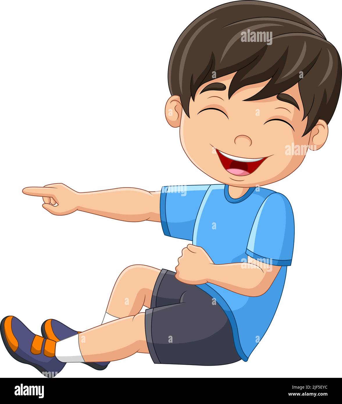 Cartoon boy laughing out loudly and pointing Stock Vector