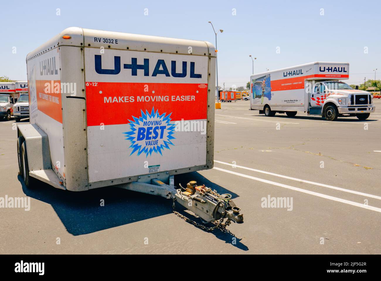 Santa Maria, California, USAJune 29, 2022. UHaul moving van garage