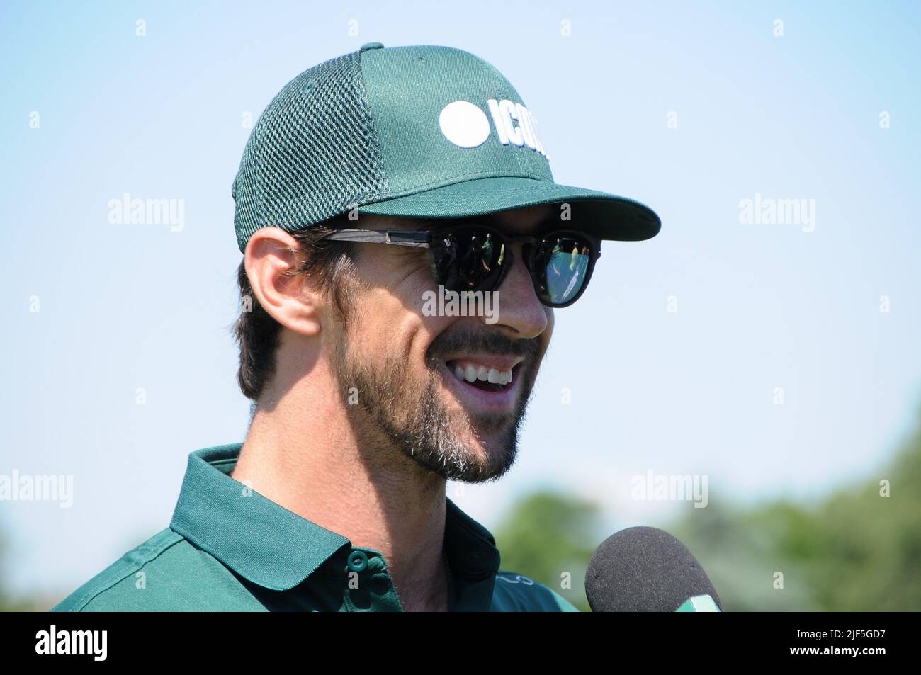 Jersey, United States. 29th June, 2022. Michael Phelps attends the Icons Series Press Conference in Liberty National Golf Club, Jersey City. Credit: SOPA Images Limited/Alamy Live News Stock Photo