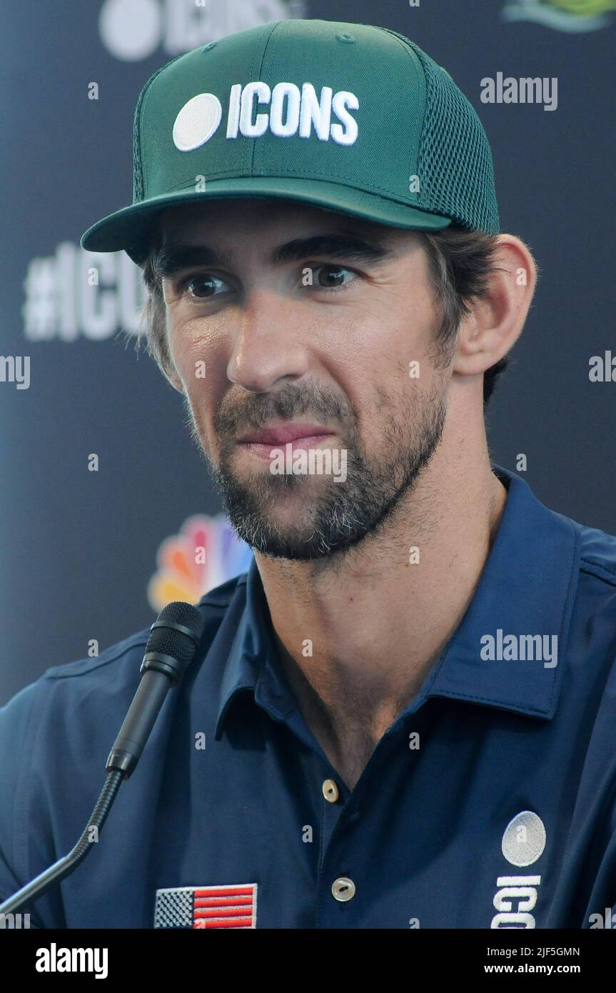 Jersey, United States. 29th June, 2022. Michael Phelps attends the Icons Series Press Conference in Liberty National Golf Club, Jersey City. Credit: SOPA Images Limited/Alamy Live News Stock Photo