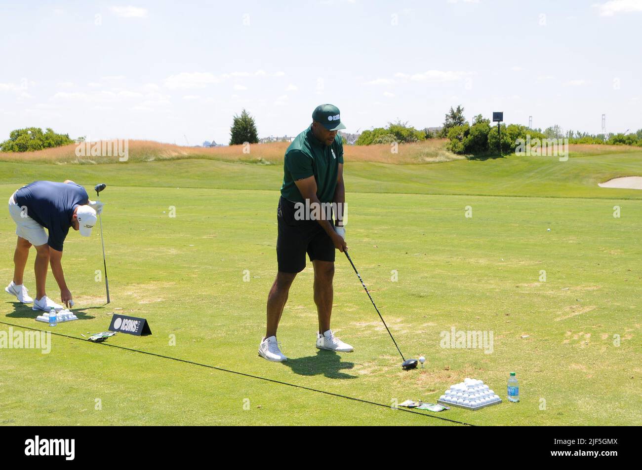 Jersey, United States. 29th June, 2022. Michael Strahan attends the Icons Series Press Conference in Liberty National Golf Club, Jersey City. Credit: SOPA Images Limited/Alamy Live News Stock Photo