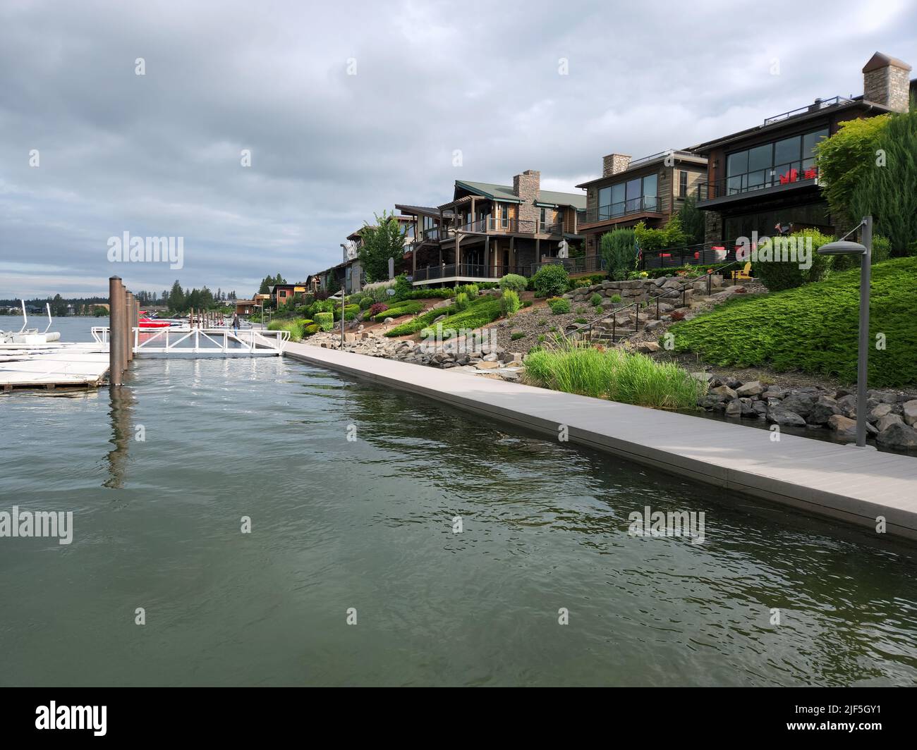 Coeur d'Alene, Idaho - June 18, 20922 - Spokane River and surrounding residential areas in city center. Stock Photo