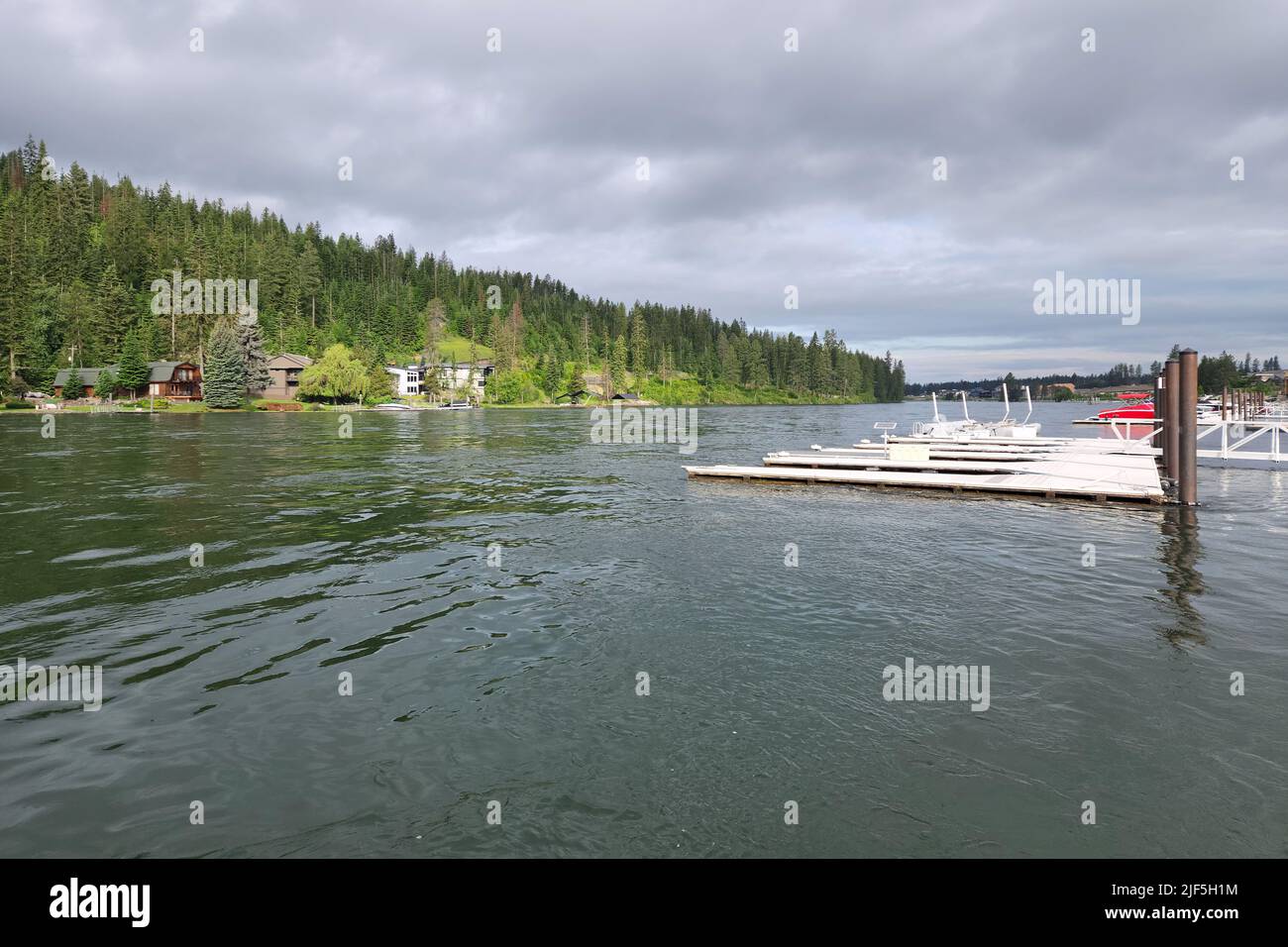 Coeur d'Alene, Idaho - June 18, 20922 - Spokane River and surrounding residential areas in city center. Stock Photo