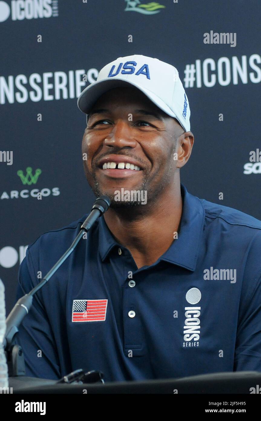 Jersey, United States. 29th June, 2022. Michael Strahan attends the Icons Series Press Conference in Liberty National Golf Club, Jersey City. (Photo by Efren Landaos/SOPA Images/Sipa USA) Credit: Sipa USA/Alamy Live News Stock Photo