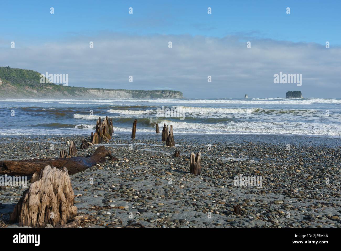 Typical rugged South Island West Coast beach at Rapahoe, New Zealand. Stock Photo