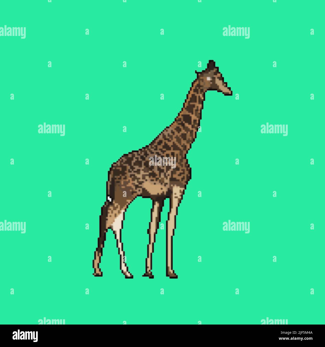 Pixel art giraffe on green background, 3D rendering Stock Photo