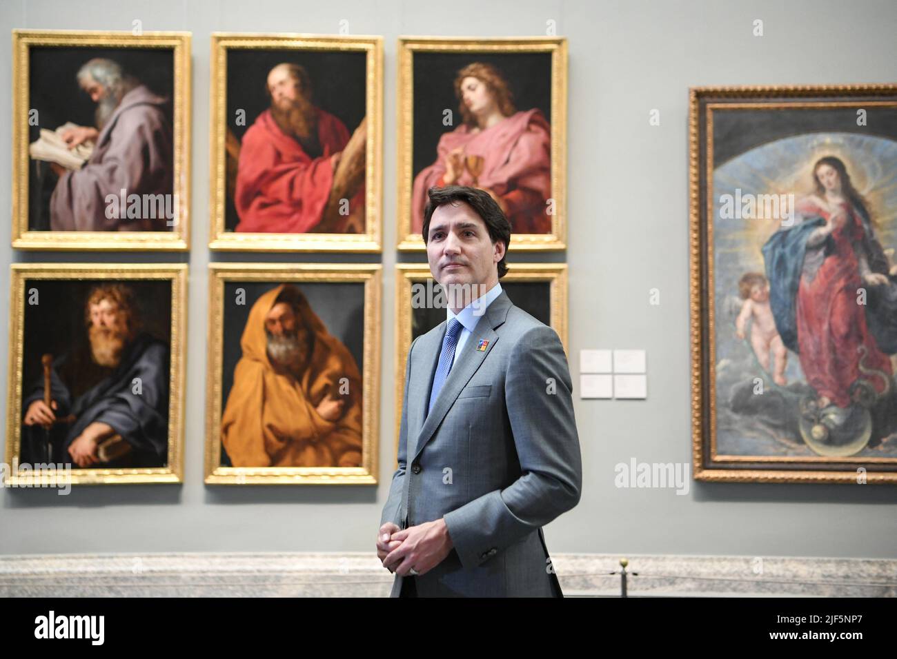 Madrid, Spain, June 29, 2022, Canadian Prime Minister Justin Trudeau visits the Prado Museum in Madrid, Spain on June 29, 2022, as they attend an official dinner during a NATO summit. Photo by Bertrand Guay/Pool/ABACAPRESS.COM Stock Photo