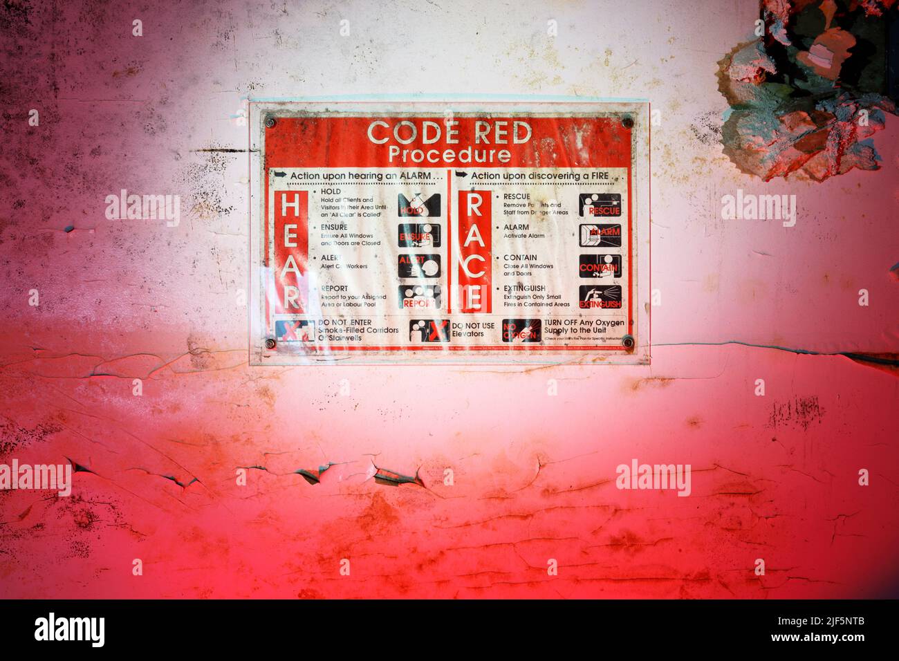 A code red placard on the wall. Stock Photo