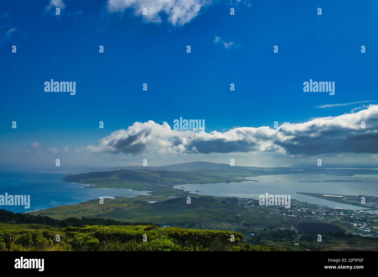 View from Bluff Hill over the town of Bluff, Bluff Peninsula and the
