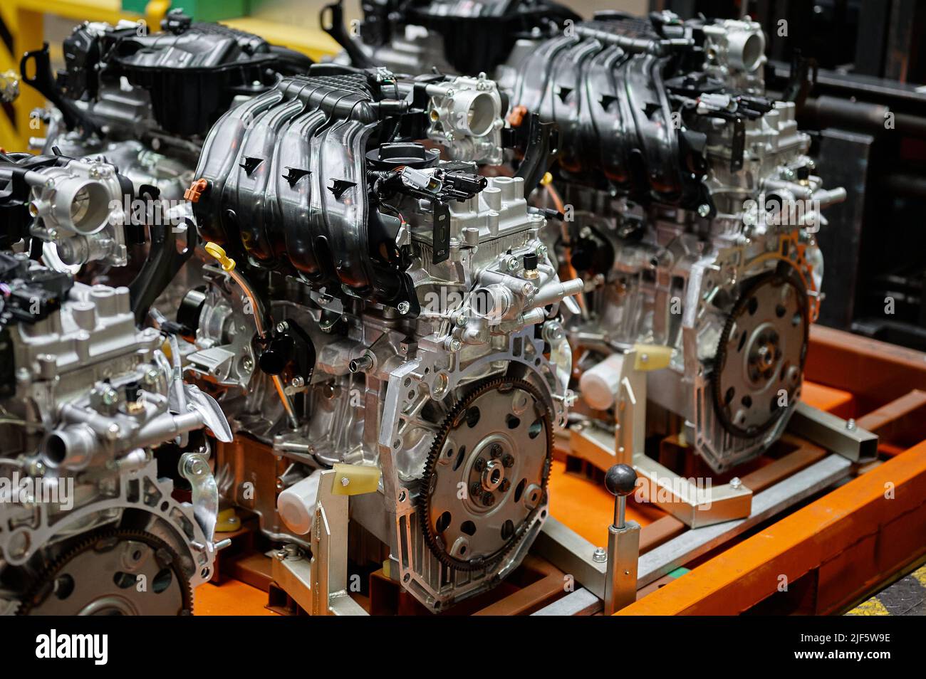 Car internal combustion engine in production plant shop Stock Photo