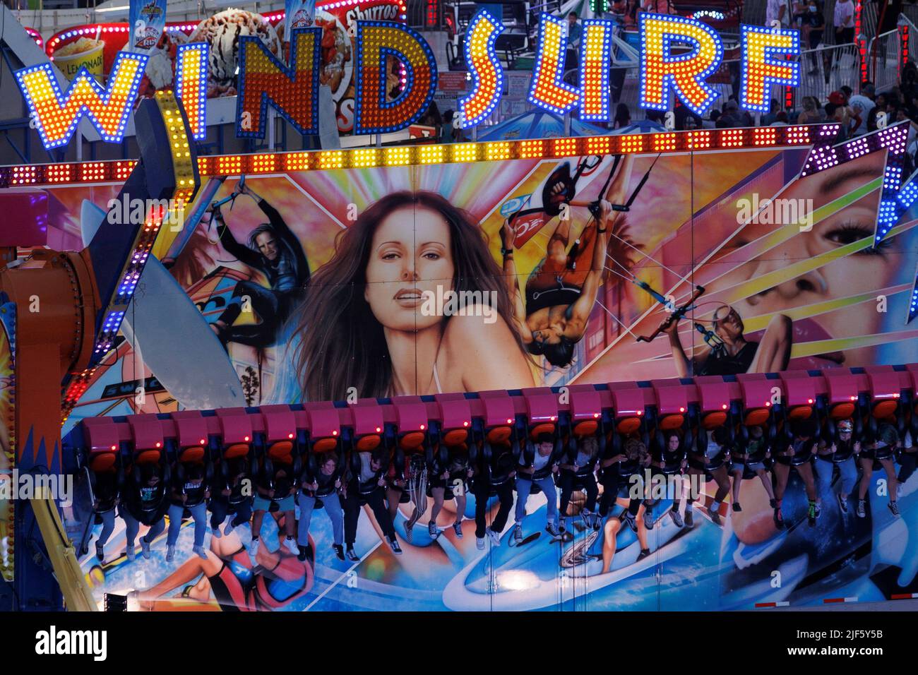 People enjoy a ride at the San Diego County Fair, as Americans prepare for their annual 4th of July holiday, in Del Mar, California, U.S., June 29, 2022.   REUTERS/Mike Blake Stock Photo