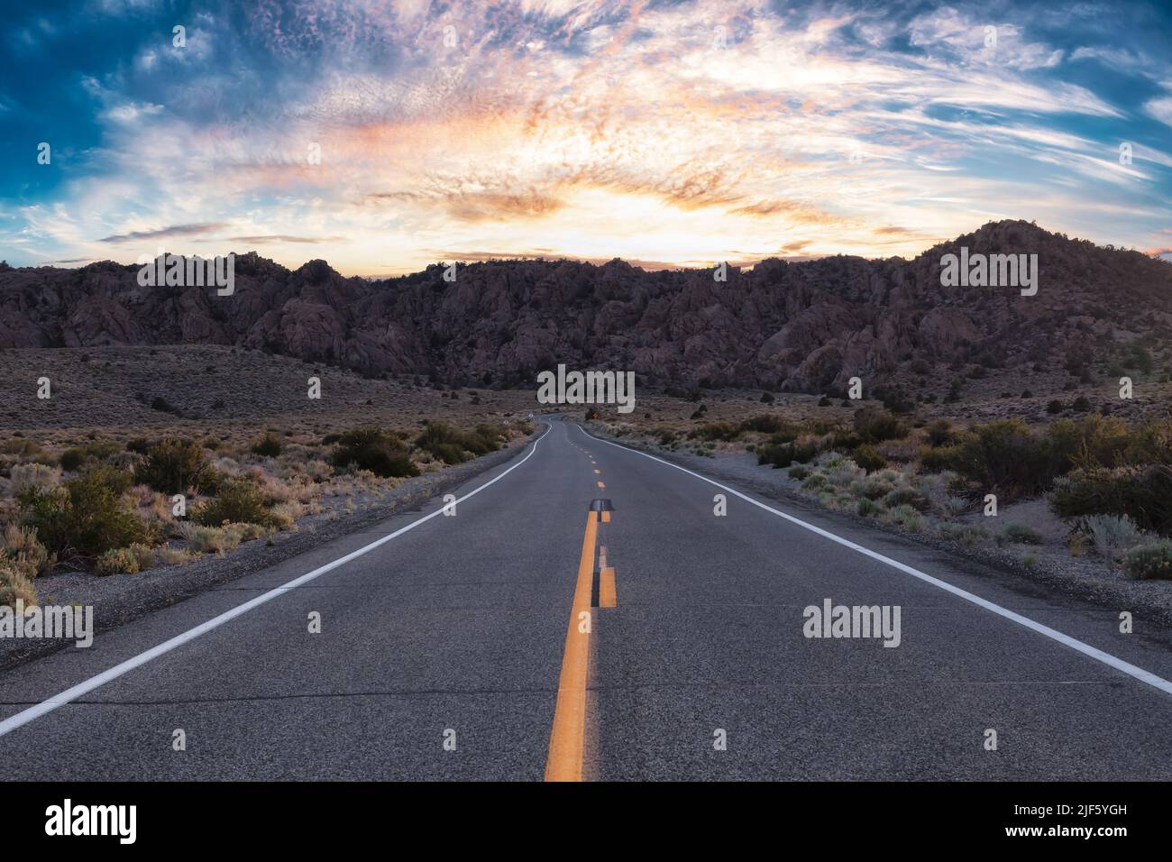 Scenic highway in the mountain landscape. Sunset Sky Stock Photo - Alamy