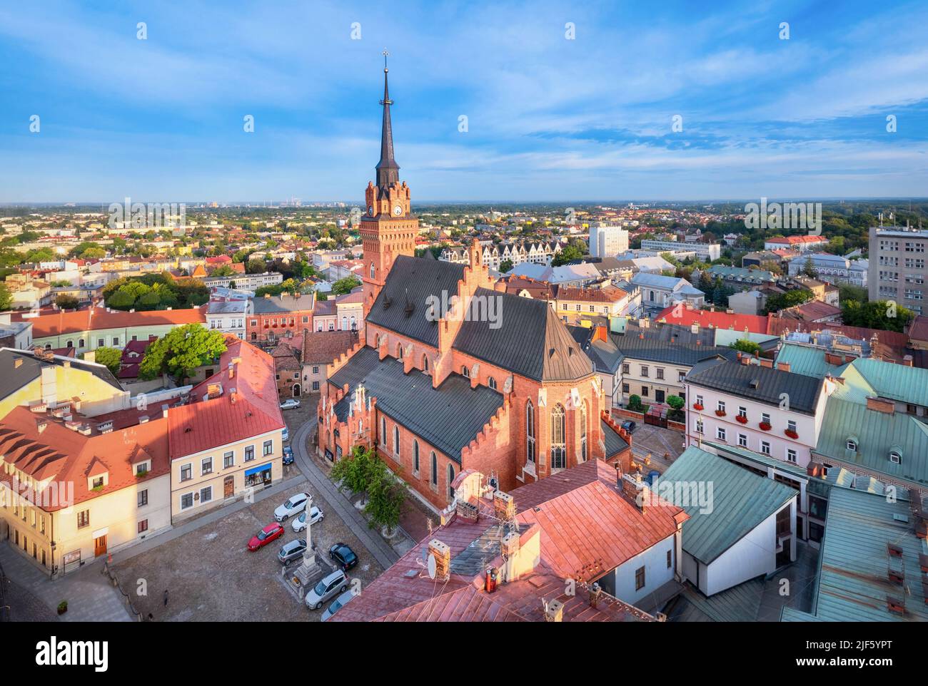 Aerial view of Cathedral Church of Holy Family in Tarnow, Poland Stock Photo