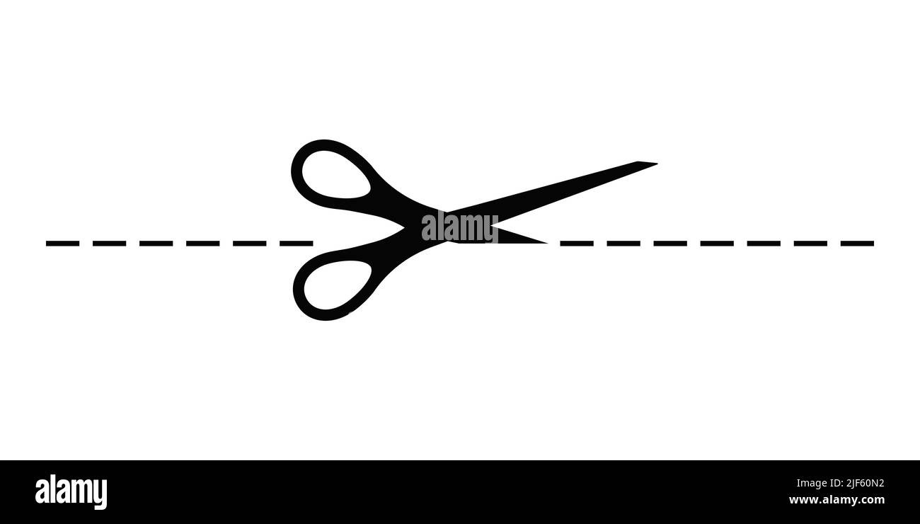 Scrissors cut dotted line with dash mark icon. Stock Vector