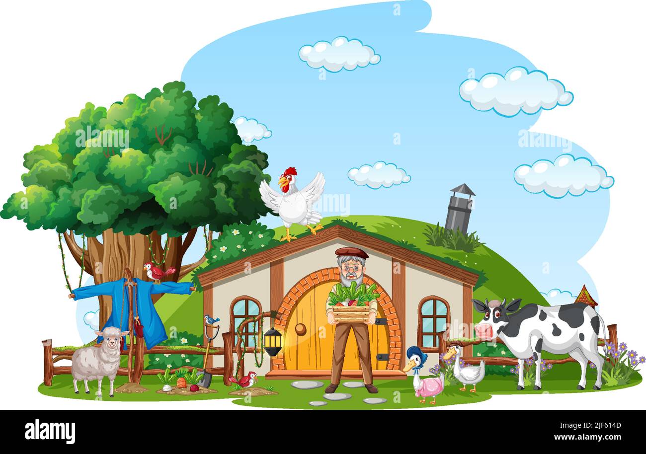 Farmer at the rural farm house illustration Stock Vector Image & Art ...