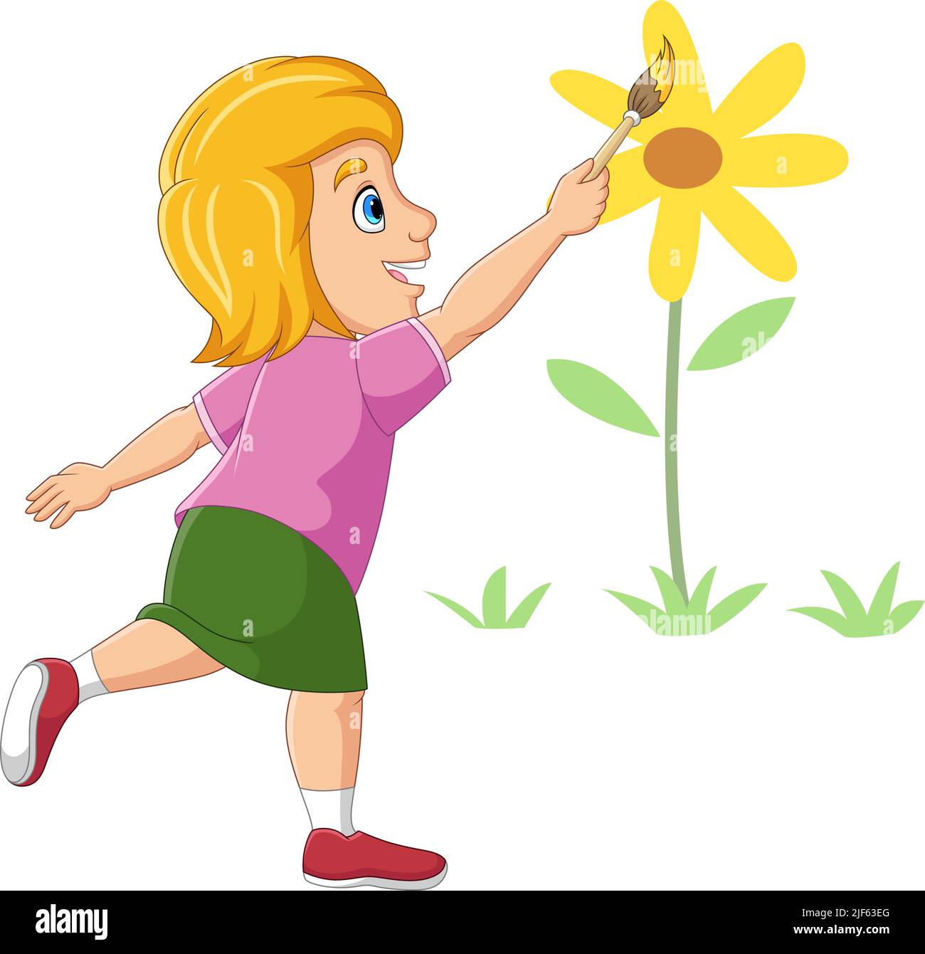 Cute little girl painting and drawing flower on the wall Stock Vector Image  & Art - Alamy