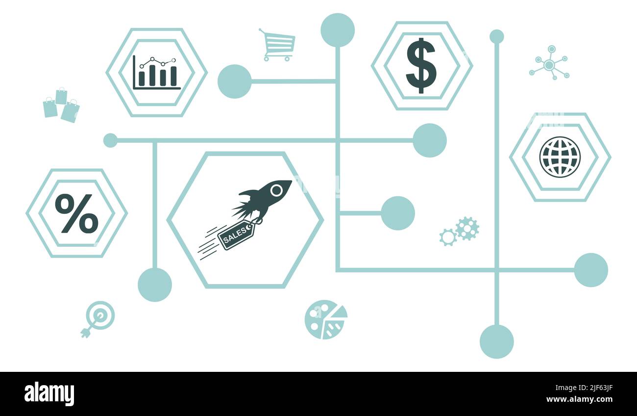 Concept of sales growth with connected icons Stock Photo - Alamy