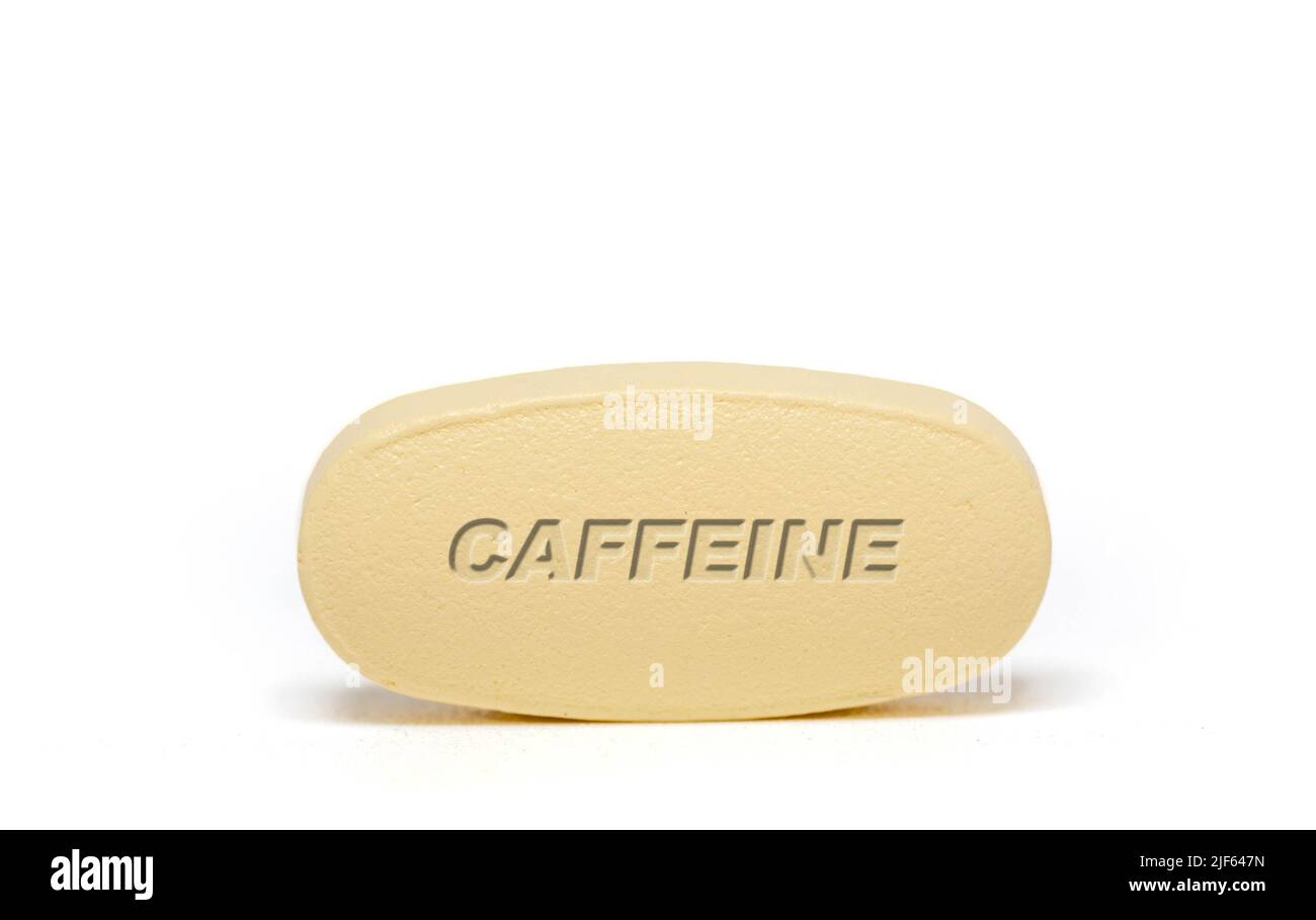 Caffeine Pharmaceutical medicine pills  tablet  Copy space. Medical concepts. Stock Photo