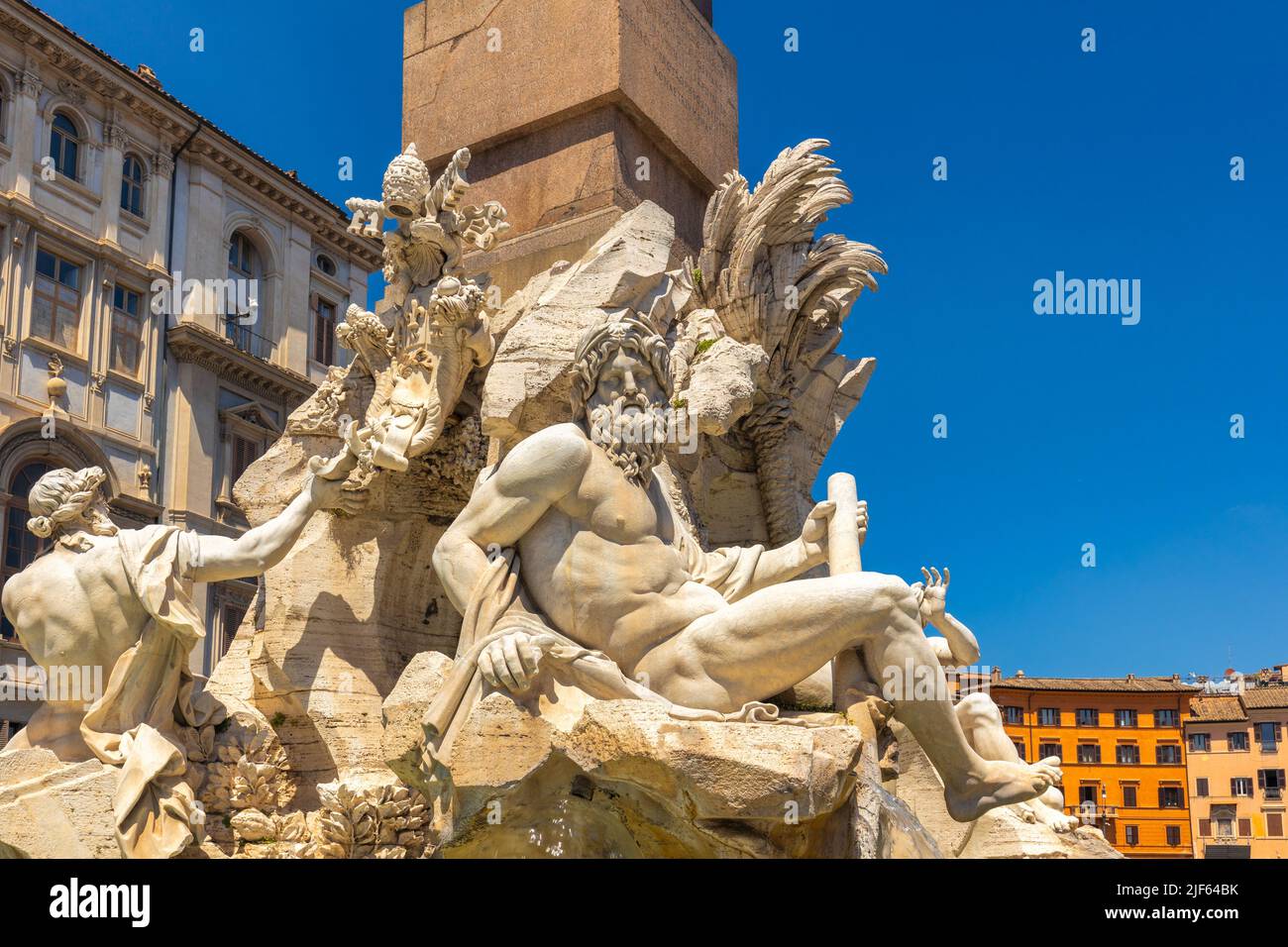 The Fountain of the Four Rivers in the Piazza Navona square in Rome, Italy, Europe. Stock Photo