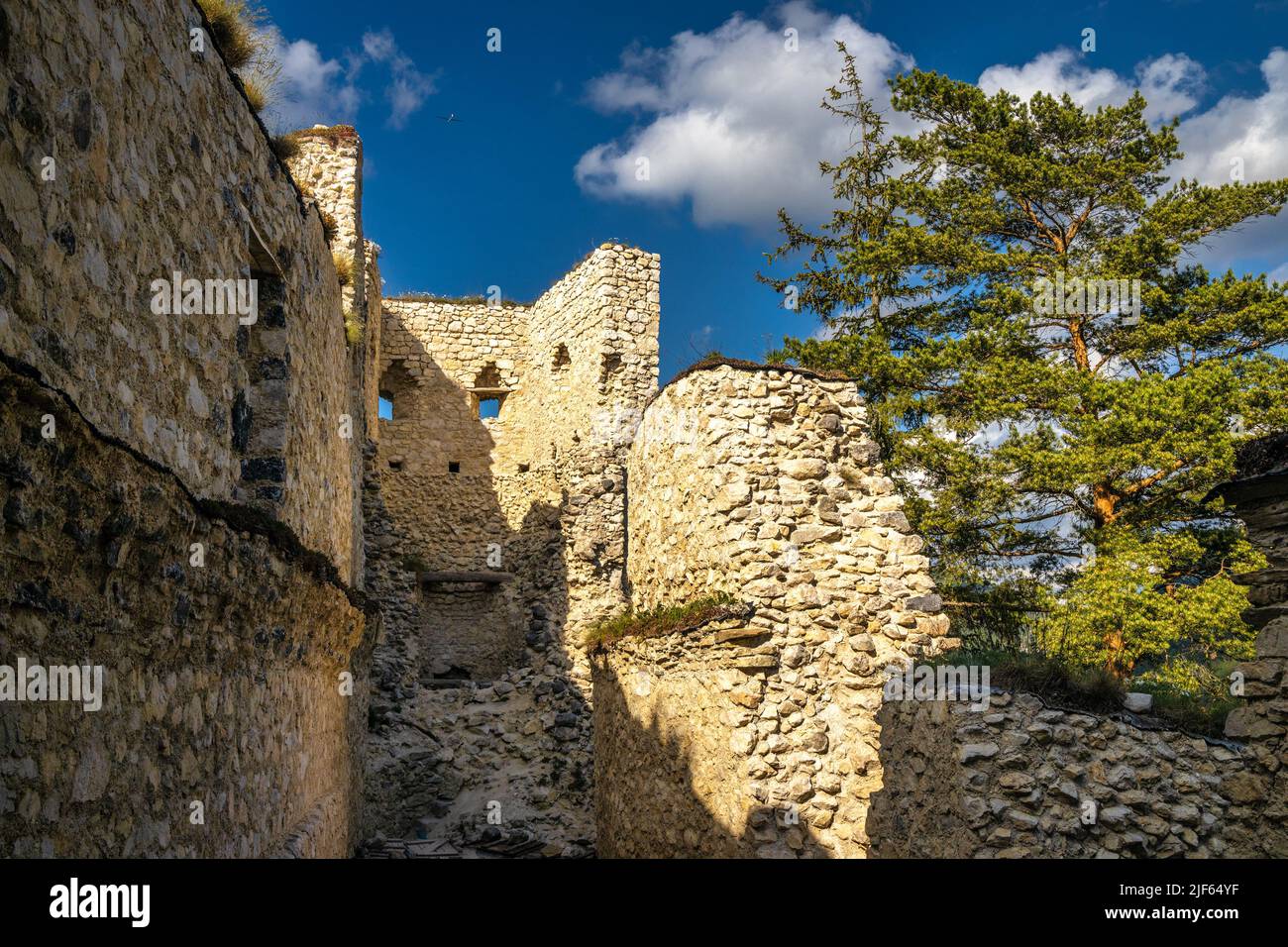 The Blatnica Castle, ruins of a medieval carpathian castle in north of Slovakia, Europe. Stock Photo