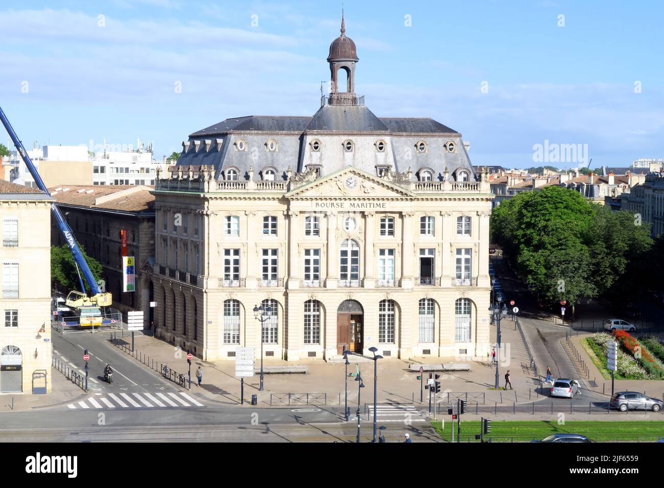 Bourse Maritime as seen from the upper decks of a cruise ship berthed on the Garonne River in the centre of the French city of Bordeaux Stock Photo