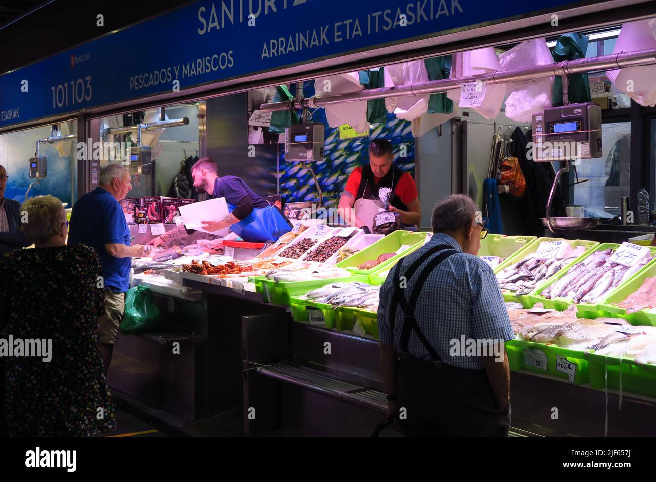 Fishmonger's shop near La Ribera Market in Bilbao, Spain Stock Photo
