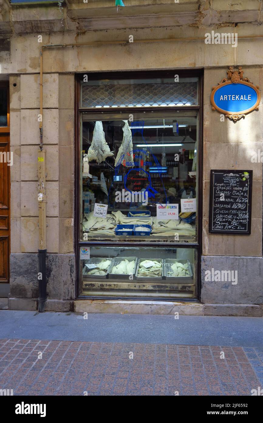 Gregorio Martin, a traditional salted cod shop on Artekale in the old town of the Spanish city of Bilbao Stock Photo