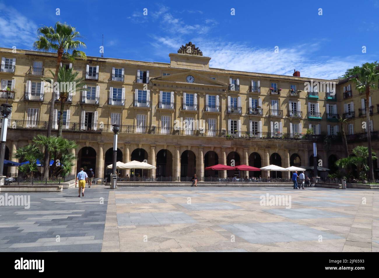 Plaza Nueva, a neoclassical square in the old town of the Spanish city of Bilbao houses numerous shops, bars and restaurants as well as apartments abo Stock Photo