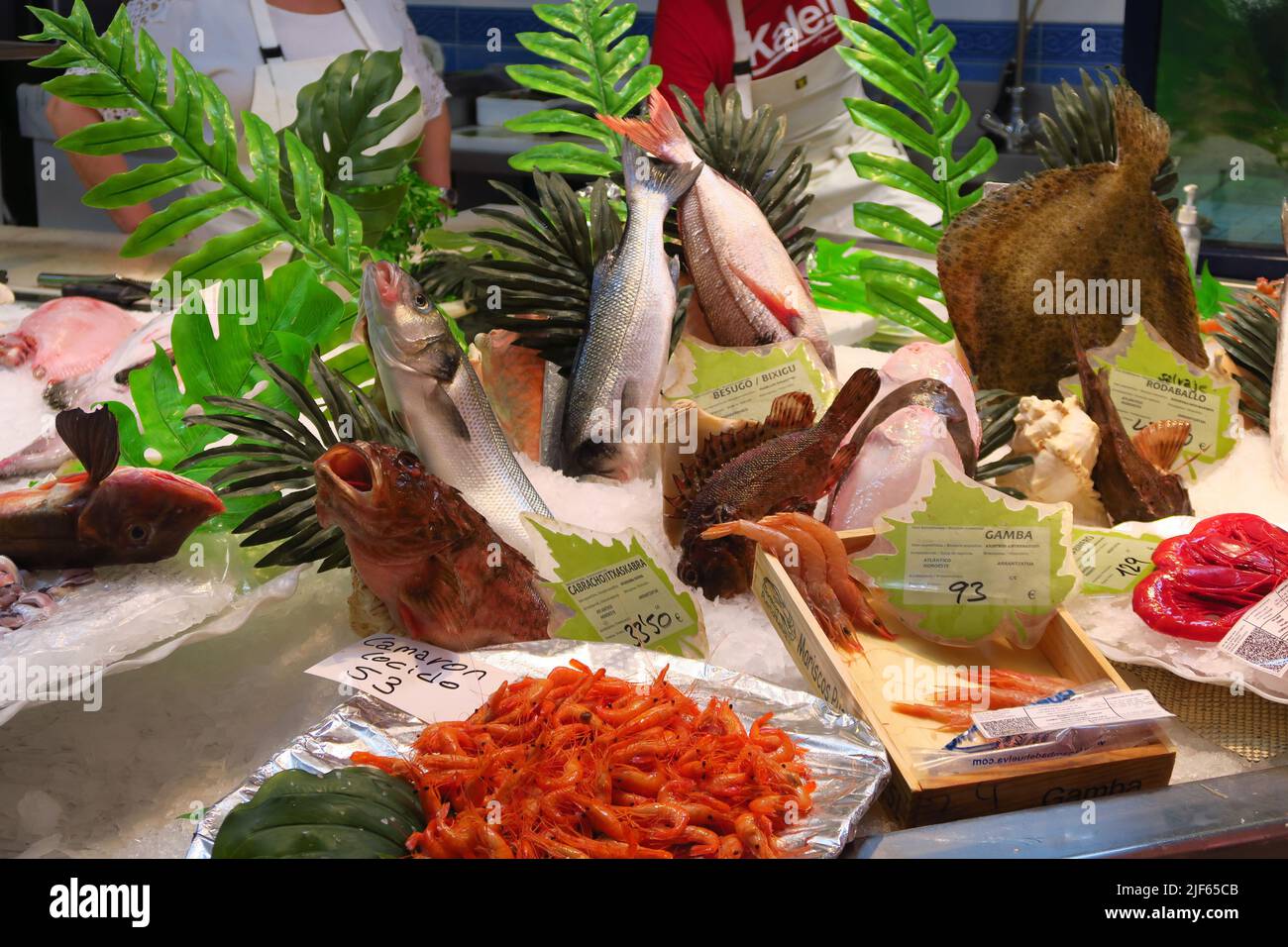 Fishmongers stall in the Bretxa Market in the Spanish town of San Sebastian Stock Photo