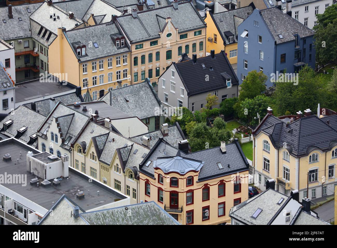Alesund city, Norway. Downtown Alesund aerial view. Stock Photo