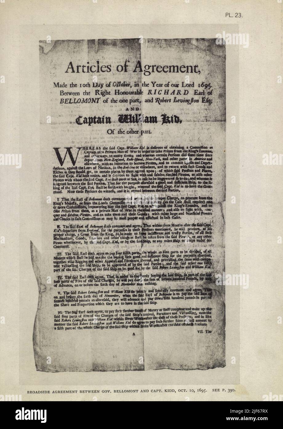 BROADSIDE AGREEMENT BETWEEN GOV. BELLOMONT AND CAPT. KIDD, OCT. I0 ...