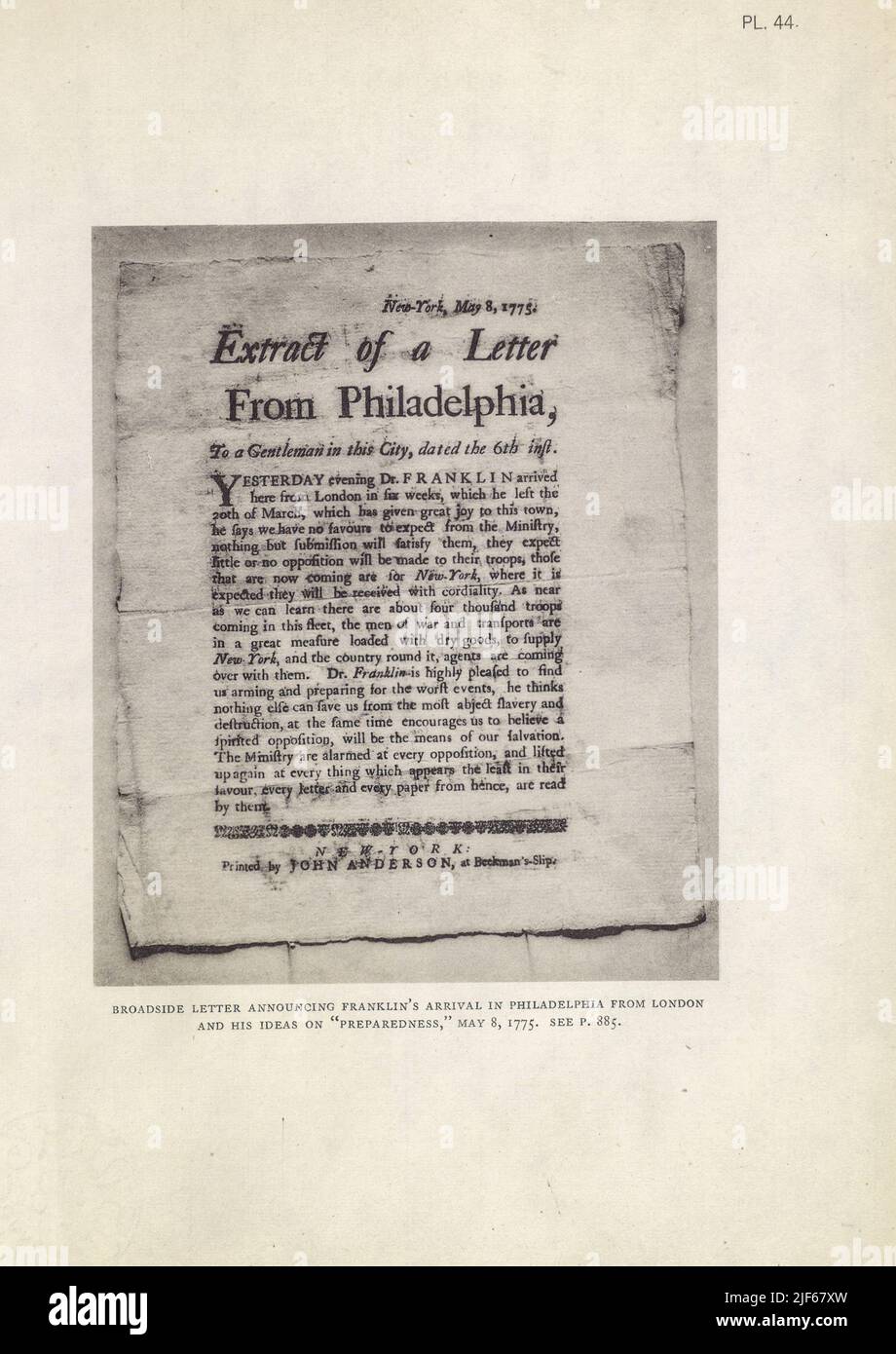 BROADSIDE LETTER ANNOUNCING FRANKLIN'S ARRIVAL IN PHILADELPHIA FROM ...