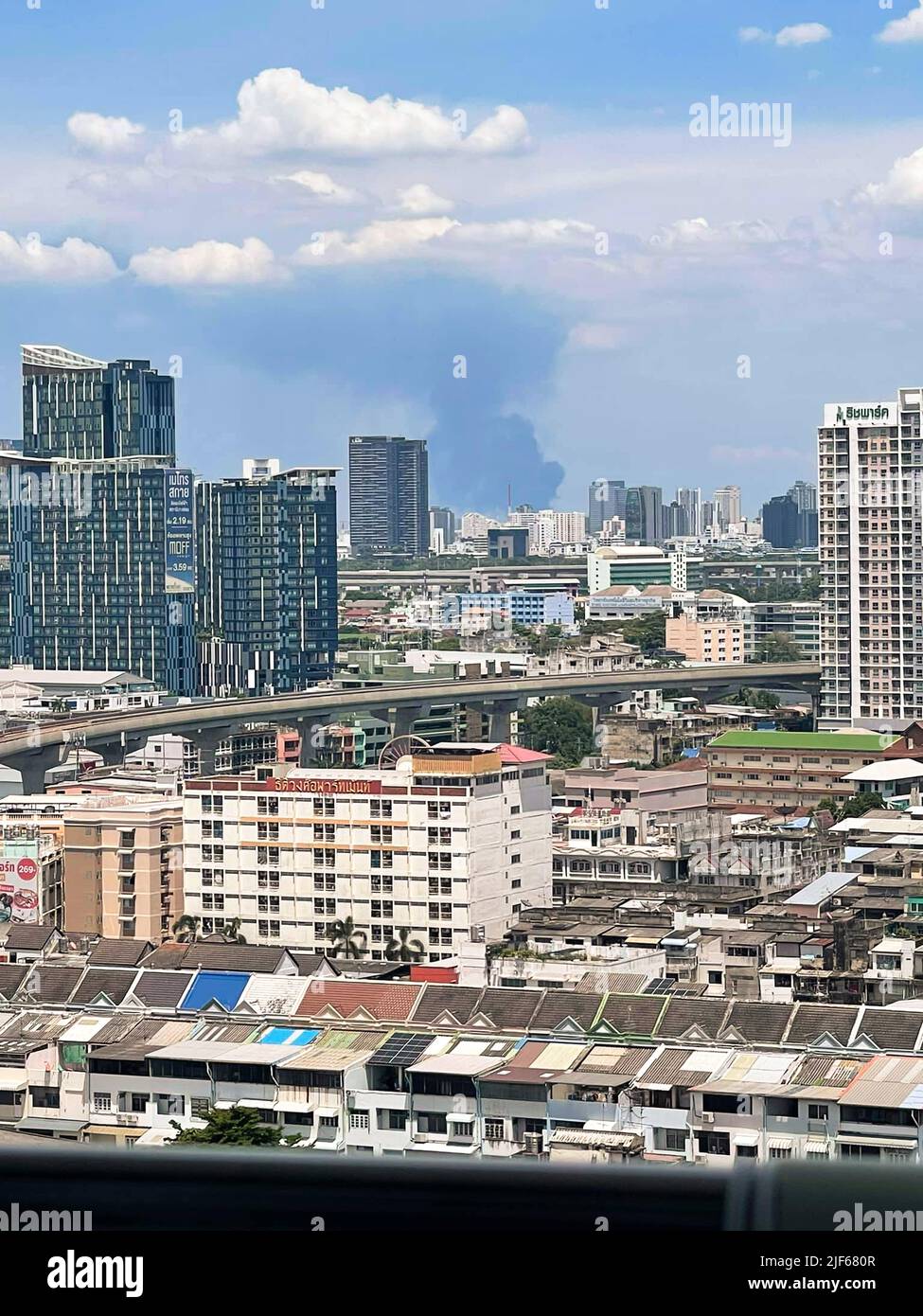 Aerial view of Sathorn, Bangkok Downtown. Financial district and business centers in smart urban city in Asia. Stock Photo