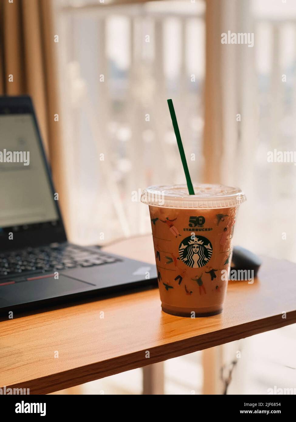 Samut Prakan, Thailand - March 9, 2021 : iced latte coffee at at Starbucks Reserve, Mega Bangnashopping mall Stock Photo