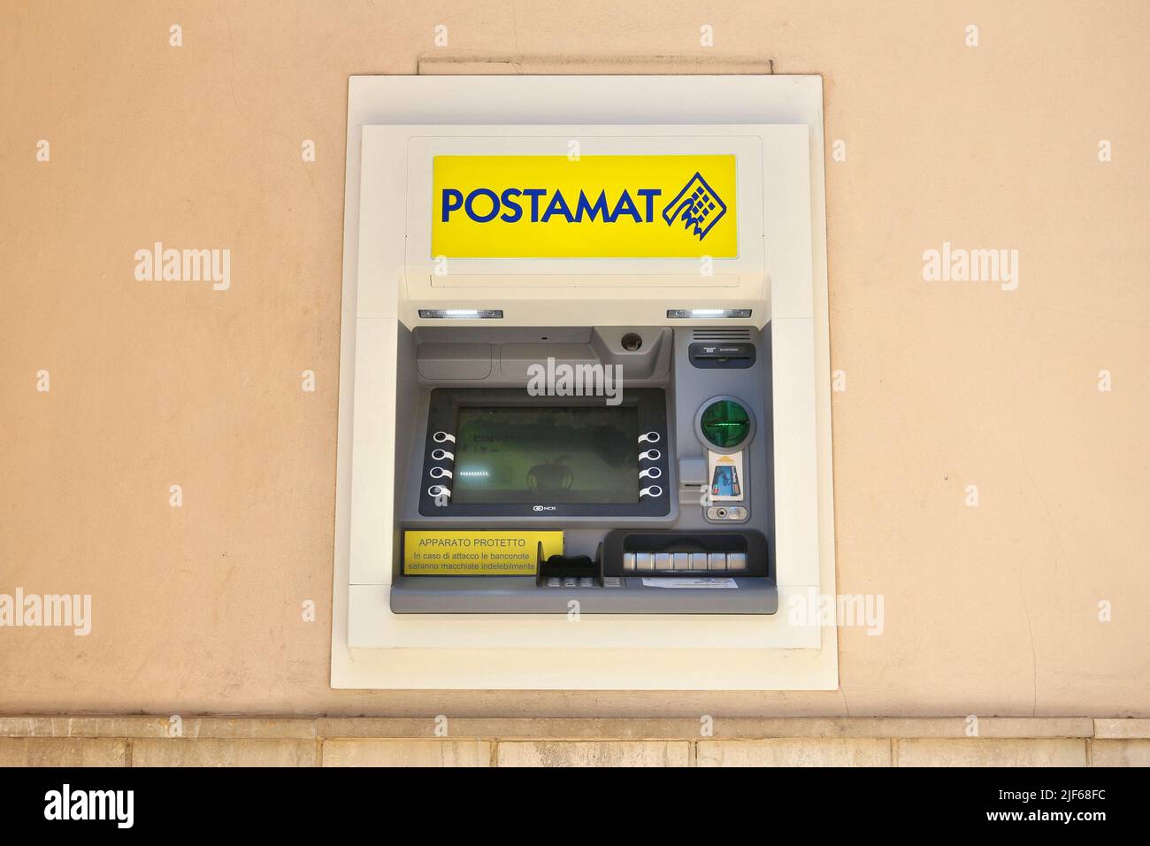 NARDO, ITALY - MAY 30, 2017: Postamat ATM in Nardo, Italy. Postamat ATMs are operated by BancoPosta, part of Poste Italiane (Italian Post). Stock Photo