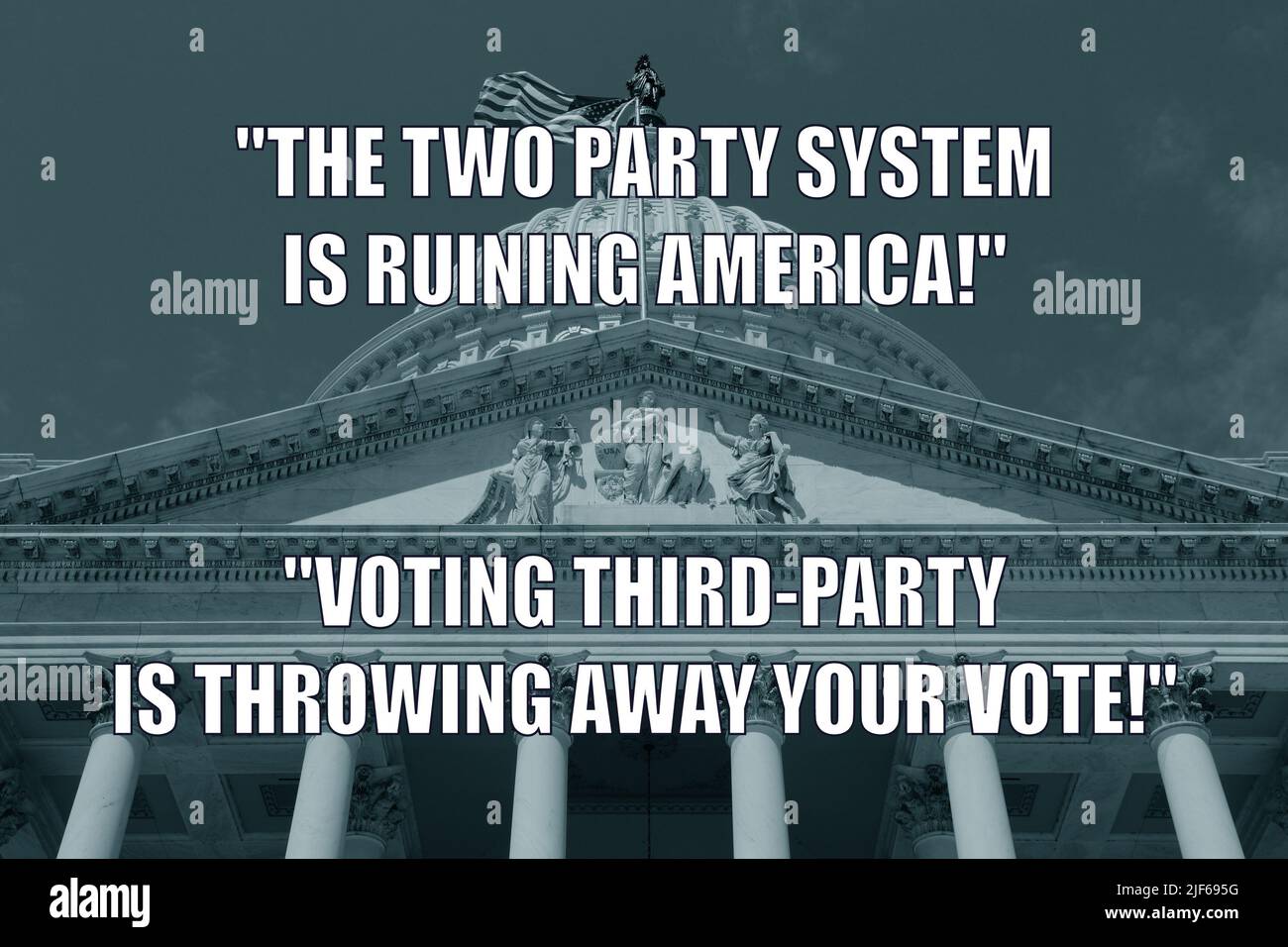 Two party system. US political system funny meme for social media sharing. Humor about third party voting in American midterm elections. Stock Photo