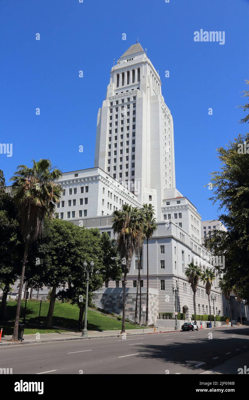 Los Angeles City Hall building, California. Civic Center district of ...
