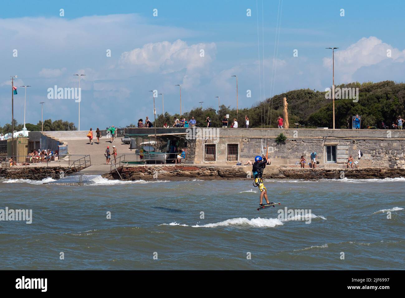 High Jump of a Kitesurf in slow motion During a Windy Day Stock Photo