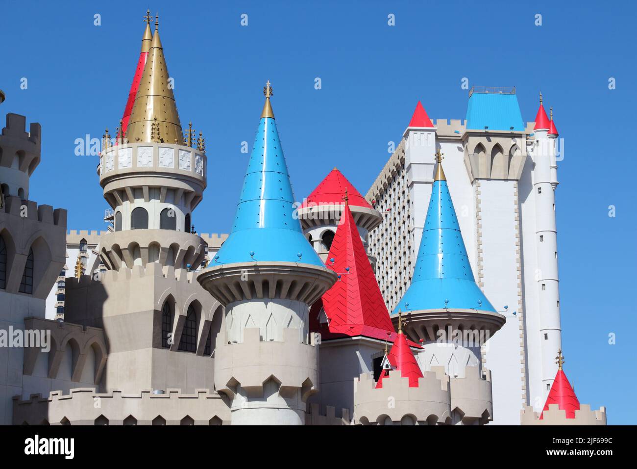 LAS VEGAS, USA - APRIL 14, 2014: Excalibur Hotel and Casino resort view in Las Vegas. The complex has 3,981 rooms and is owned by MGM Resorts Internat Stock Photo