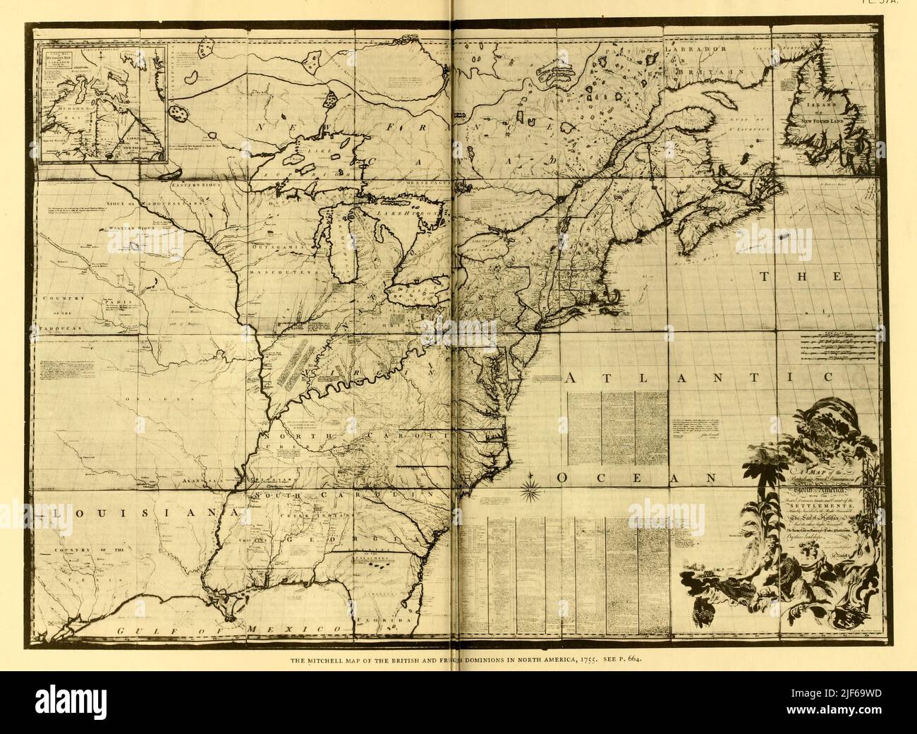 THE MITCHELL MAP OF THE BRITISH AND FRENCH DOMINIONS IN NORTH AMERICA, 1755 from the book The iconography of Manhattan Island, 1498-1909 compiled from original sources and illustrated by photo-intaglio reproductions of important maps, plans, views, and documents in public and private collections - Volume 4 Stock Photo