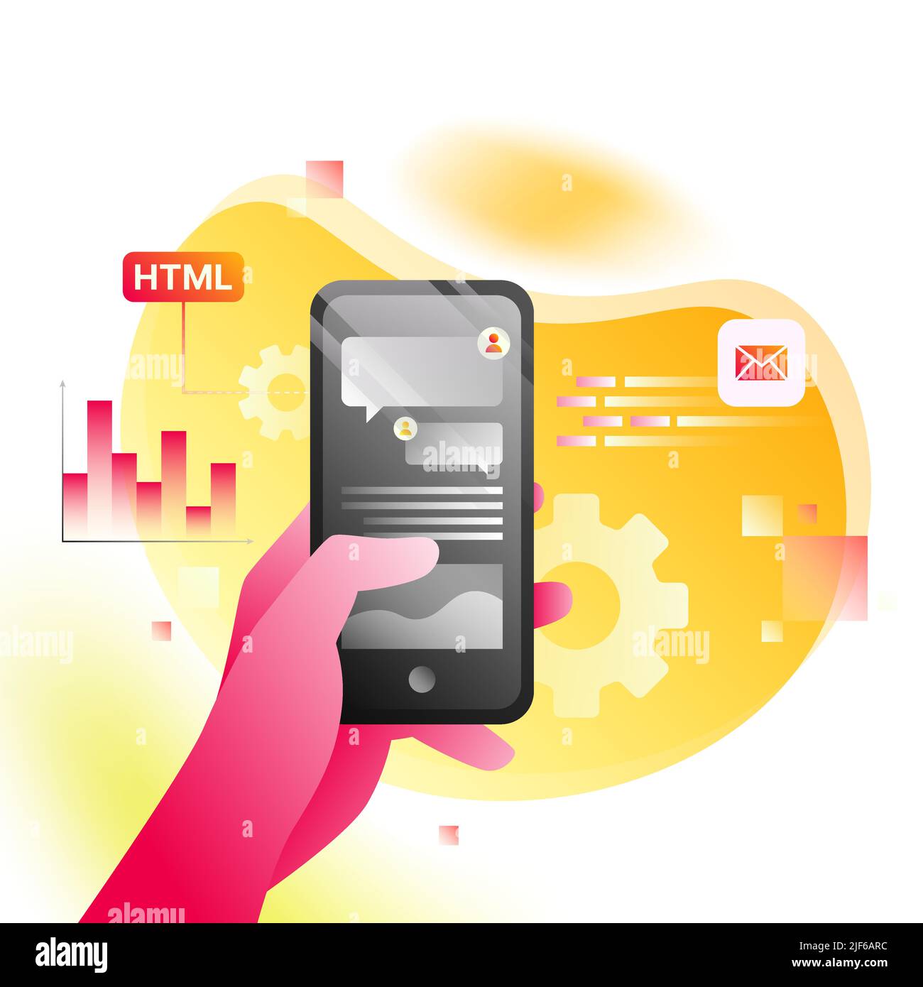 Isometric Application Illustration. Hand holding Smartphone, graphs and ...